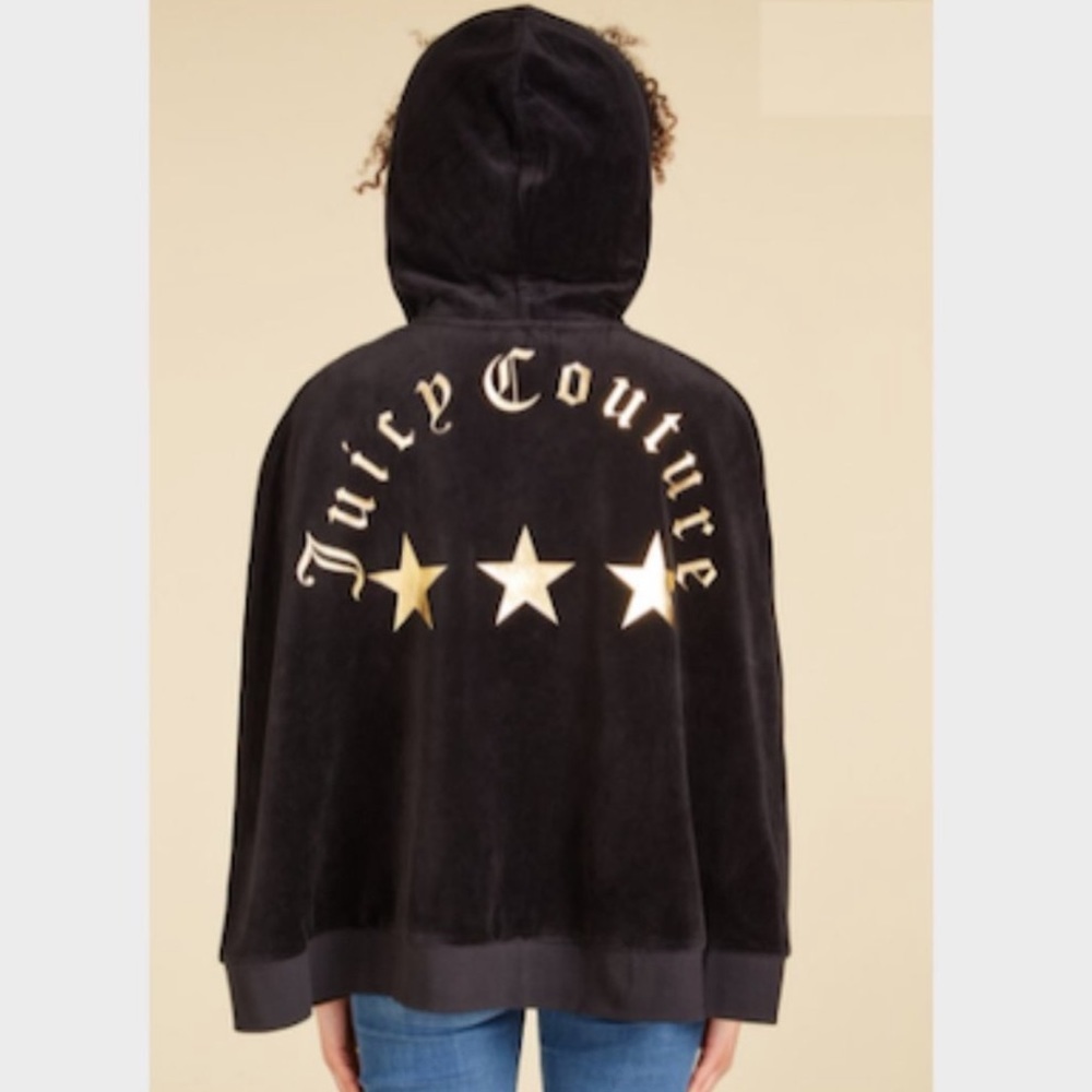 Juicy Couture | Black Track Velour Embroidered 3 Star Cape Jacket Size XS